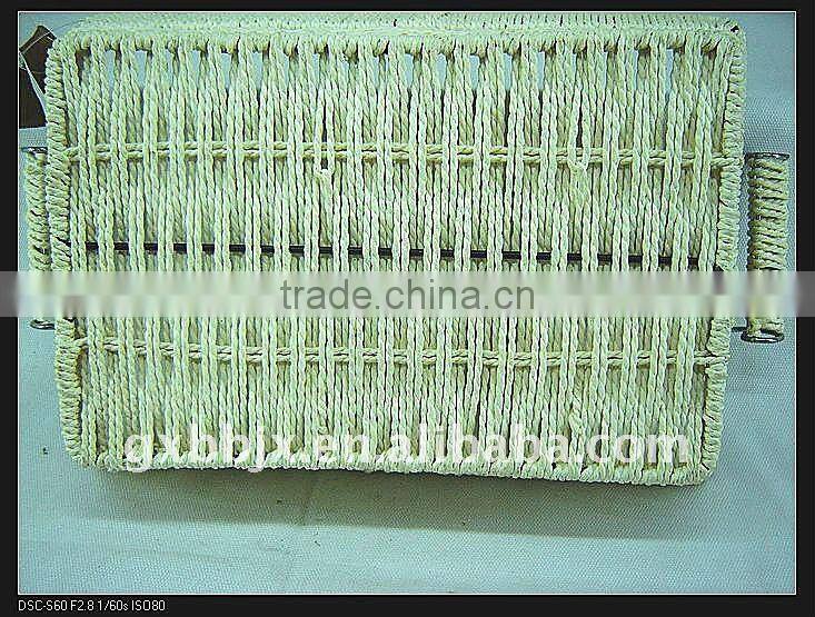 Rectangle paper rope woven iron frame storage fast food trays
