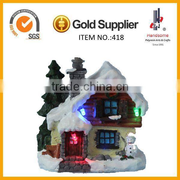 Polyresin craft Christmas house with LED light