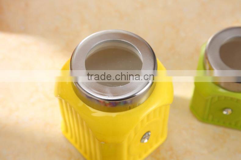 Kitchen ceramic canister set with stainless metal stand