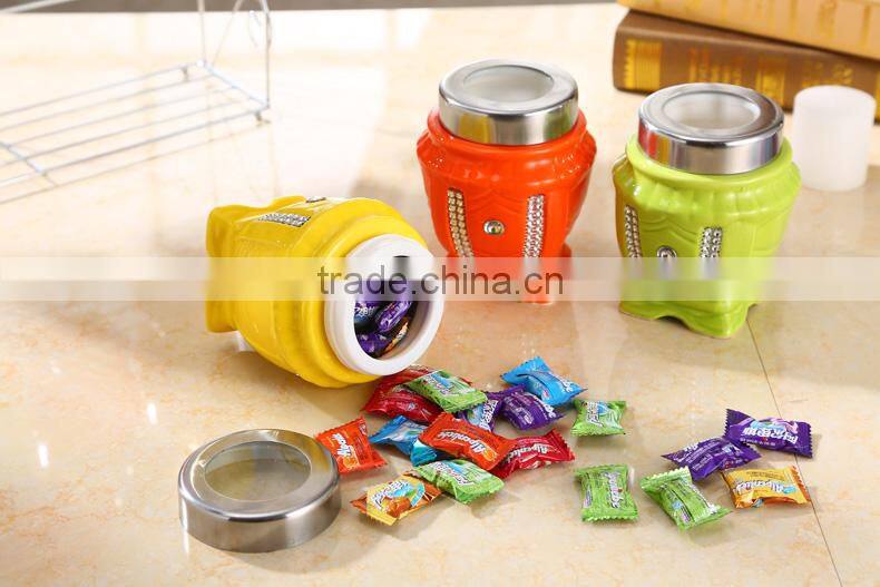 kitchenware ceramic jar with stainless steel stand