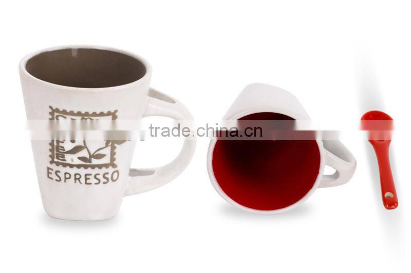 ceramic colorful round shape coffee mug with spoon