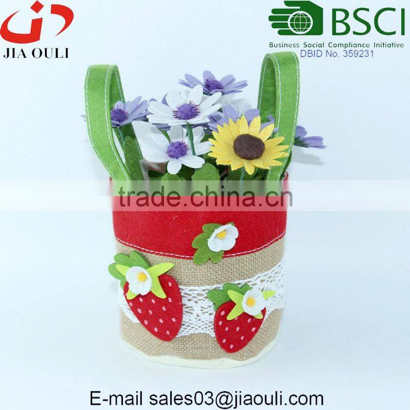 Decorative Felt basket With handle for flowers or storage