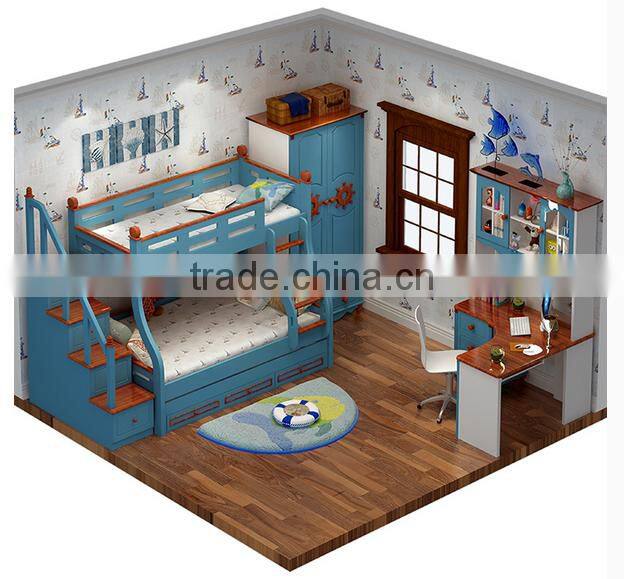 Color Life Mini Children Kid Bed Furniture Wooden Bunk Bed Set for Twins Bedroom Room