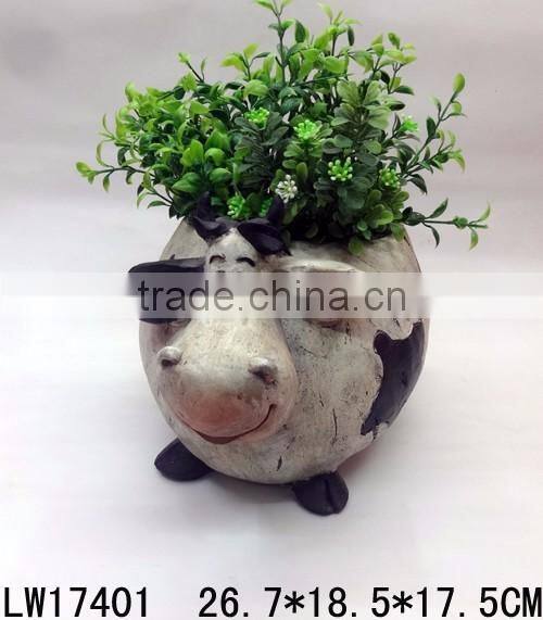 Hot Selling High Quality Modern Craft Dairy Cow Flowerpot Statues Polyresin Vase