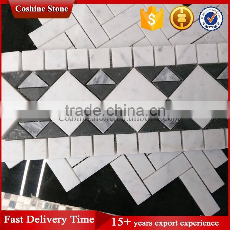 Color mixed white carrara marble mosaic bathroom tiles border design