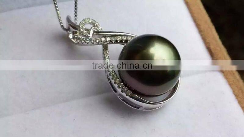 18K diamond 11-12mm Black Tahitian pearl peadant