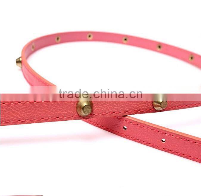 Fashion rivets decorated pin buckle sex girl thin pink PU waist belt