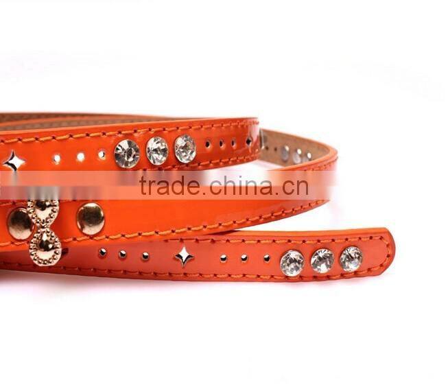 Fashion rhinestone decorated pin buckle sex girl thin orange PU waist belt