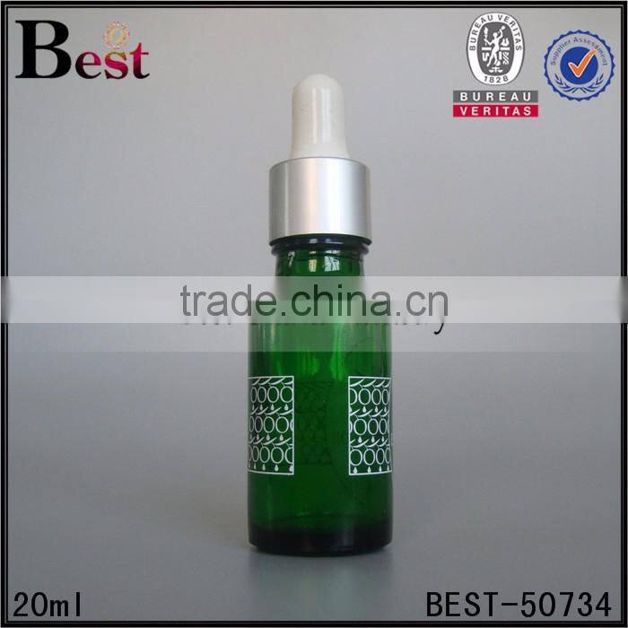 essencial oil glass bottel 20ml oil glass bottle green round shape beard oil glass bottle with black plastic dropper