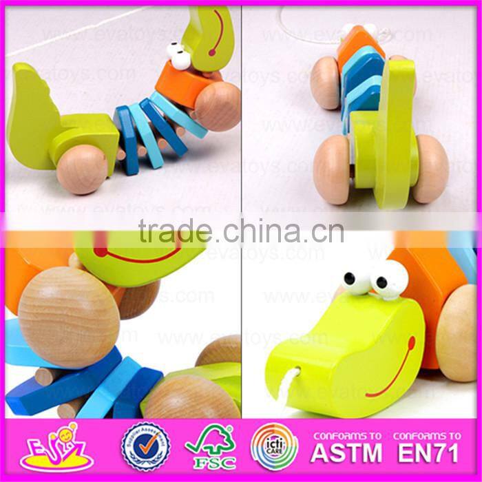 Handmade Wooden animal crocodile pull toy,Wooden Baby Push and Pull crocodile toy W05B105