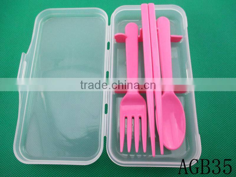 Plastic Box Package Spoon Fork Chopstick Children Stainless Steel Cutlery Set AGB35