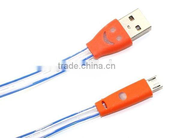 Micro USB Visible Flowing Current cable charge & synchro full LED light smile cable