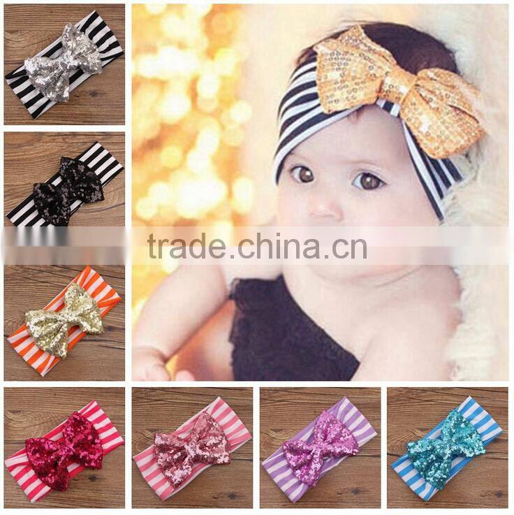 Sequin Bow Stripe Cotton knot headband baby headband wholesale