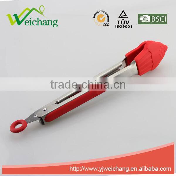 WCJ623 Premium Comfort Stainless Steel Locking oblong Food Tong with Silicone Heads, Good Grip