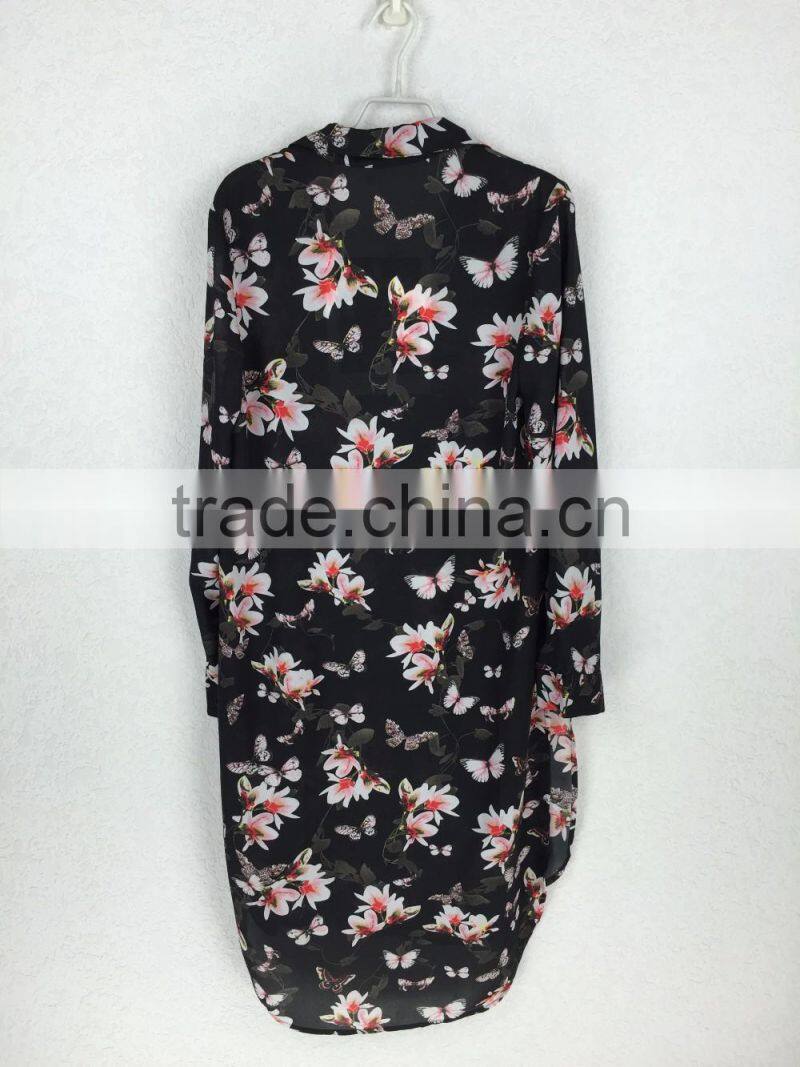 Original design women printed dress fashion chiffon flower shirt dress