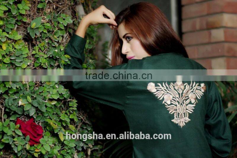 Latest front open shirt kurta designs with long sleeves fashion back embroidery HSD7685