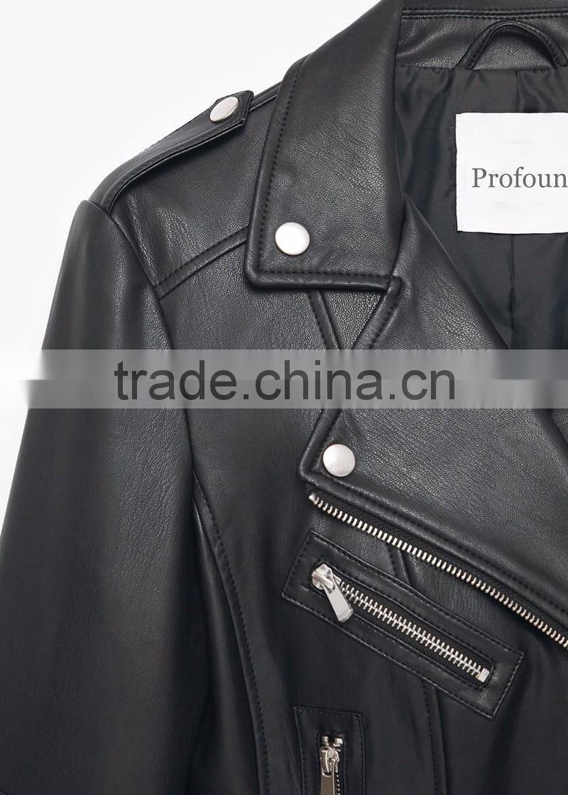 zipper design cheap motorbike faux leather jacket for women