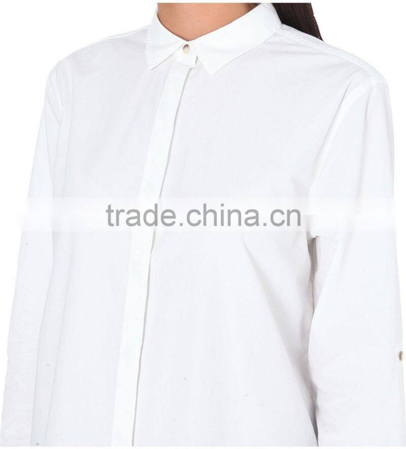 Wholesale Women Oversized Collar Long Sleeves Buttoned Cuffs Curved Hem Cotton Shirt(DQE0196T)