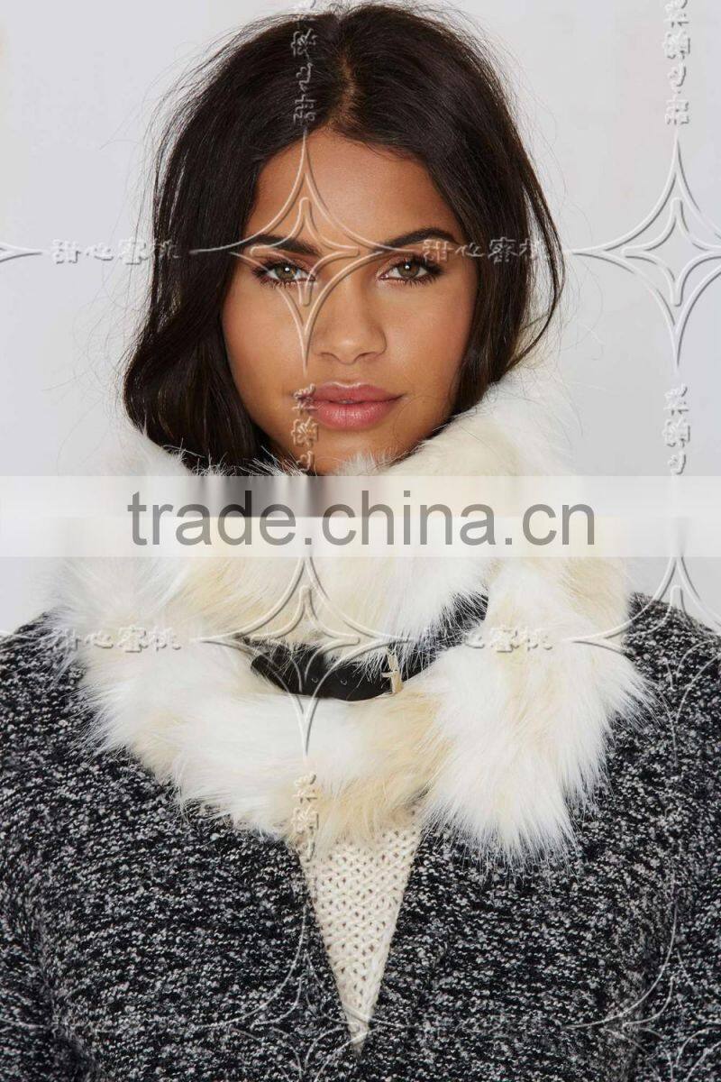 2016 new design European style with adjust leather buttons faux fur scarf woman collar