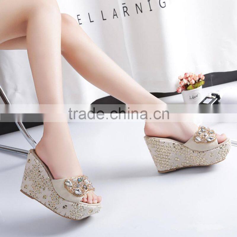 2017 summer style, new style sandals, beaded shoes, lace, lace, chains, beach, Rhinestone slippers, women