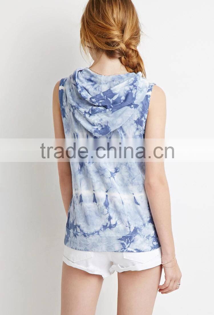 2016 tie-dye custom blank sleeveless hoodie for women
