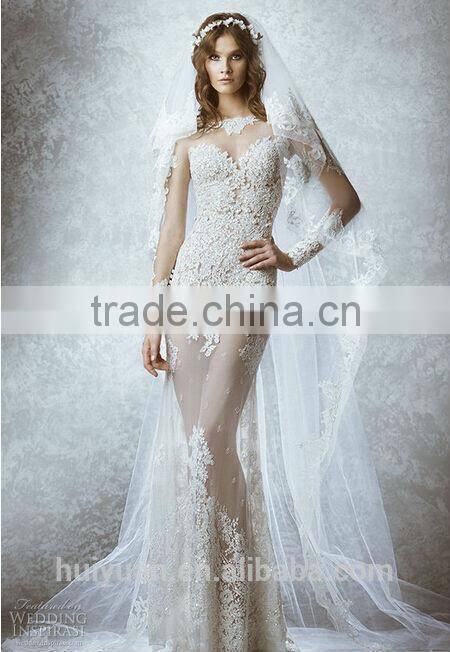simple boat neck lace long sleeve corset wedding dress