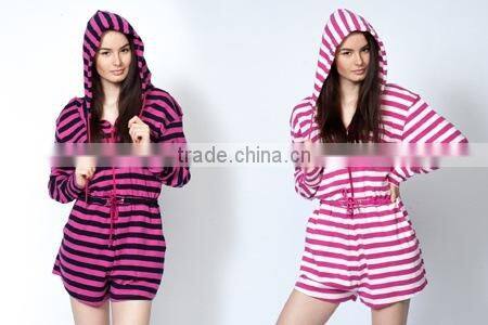 2016 Summer Hotsale Products Pink Stripes Cotton Jersey One Piece Sex Ladies Jumpsuit