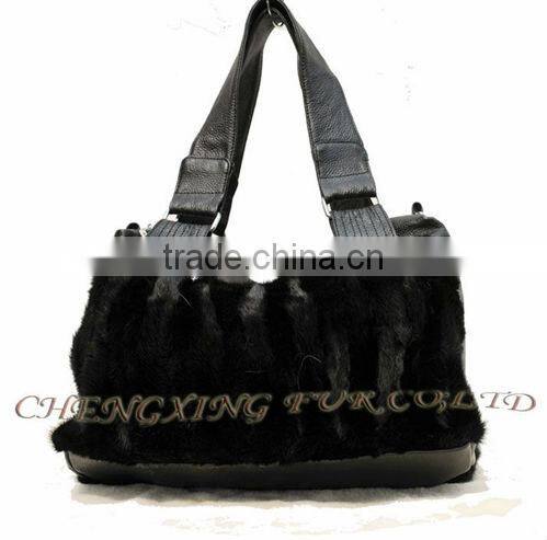 CX-H-03 China Wholesale Trendy Real Mink Fur Ladies Leather Bags Handbags