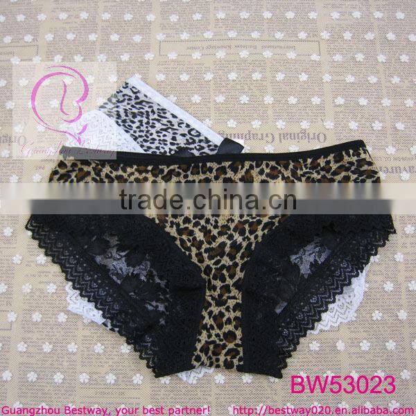 Sexy girl photos of back lace cheeky panty front printed leopard back with rhinestone strip panty