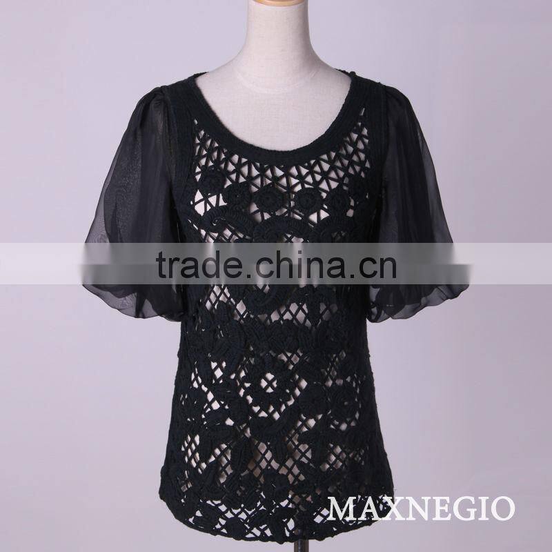 latest blouse top Puff Sleeve crochet 3/4 sleeve blouse patterns