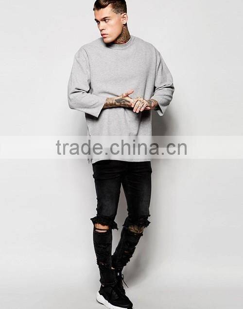 Oversized longline 3/4 sleeves 100% cotton men t-shirt China factory wholesale