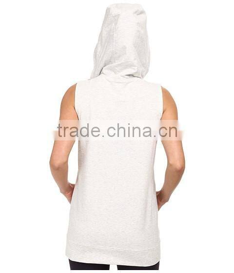 women vest waistcoats with hooded sleeveless half-zip hoodie white and gray color