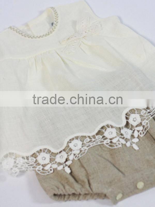 Old European Frocks Designs Lace Baby Clothes 100% Linen/Cotton Blend Little Girls Boutique Clothing Outfits