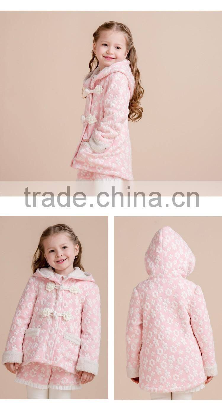 Embossed Flower Girls Boutique Clothes Kid Winter Hoodie Coat With Fleece Lining