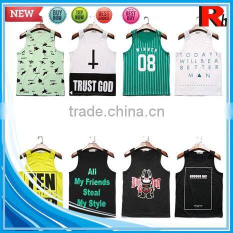 Alibaba china cheap sports bodybuilding screen printed wholesale open side 100 cotton men tank top
