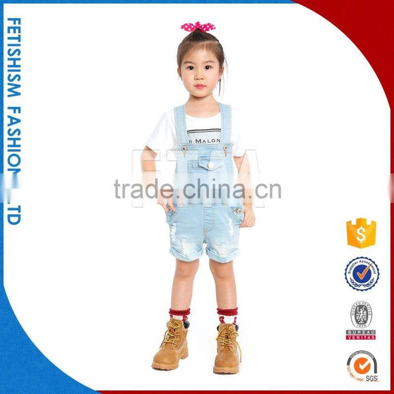 100% Denim Cotton Wholesale Kids Girls Overalls Belt Pants Fashion Clothes For Sale