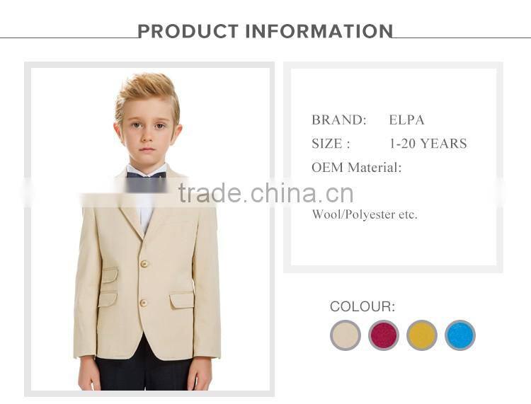 ELPA 2016 new fashion notch lapel single breasted double back vent cotton boys blazer