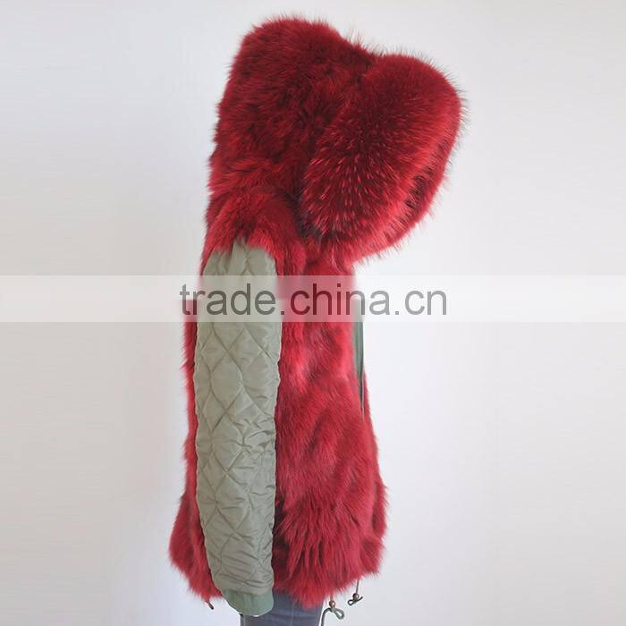 Myfur Newest Factory Price Cotton Army Green Fur Parka Jacket with Real Fox Fur Lining