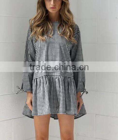 Runwaylover 144 Hot Sale 2017 Ladies Fashion Falbala Plaid Casual Dress