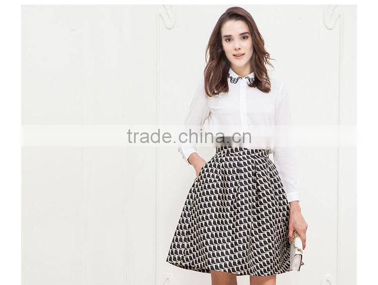 2015 Sweet Ladies White Chiffon Embroidery Women Shirts Design