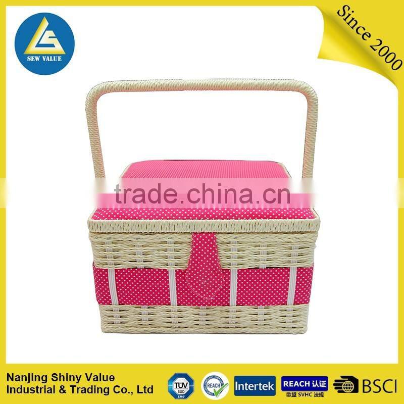 Classic type PP cord sundries storage fabric sewing basket with handle