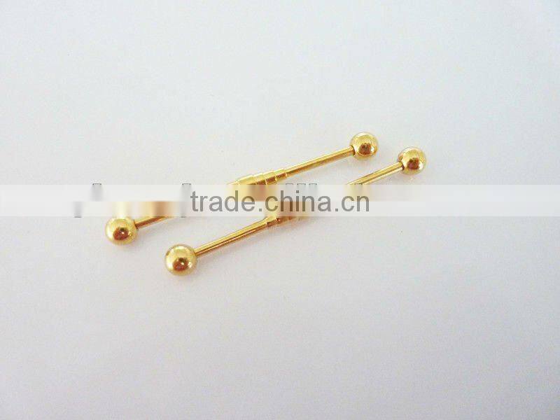 Wholesale New Hot Charm 14G 316L Surgical Stainless Steel plate anodized glod piercing industrial snake cut barbell tongue ring