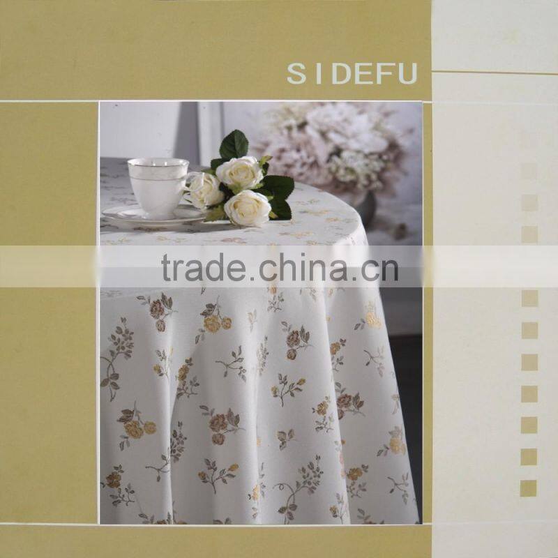 Creative white Table Cover customized Floral Printed Linen Fabric 70 inch round Tablecloth