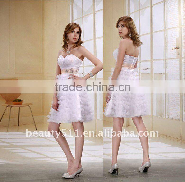 Astergarden Fashionable New Style Sweetheart Skirt with sash mini white wedding prom cocktail dress AS025