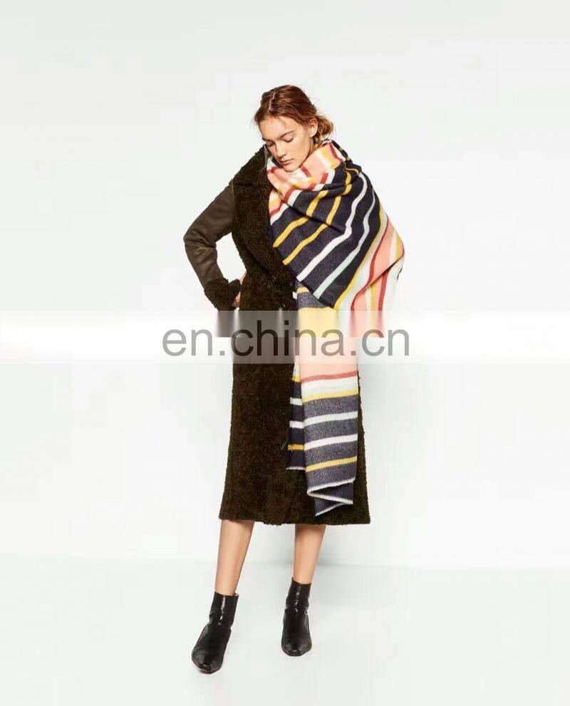 Color Horizontal Stripes Scarf Winter Warm Cashmere Scarf