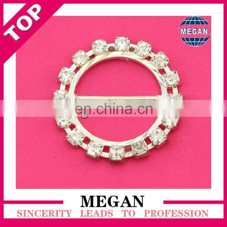Fashion fancy rhinestone custom round bar buckles for invitation ribbon slider