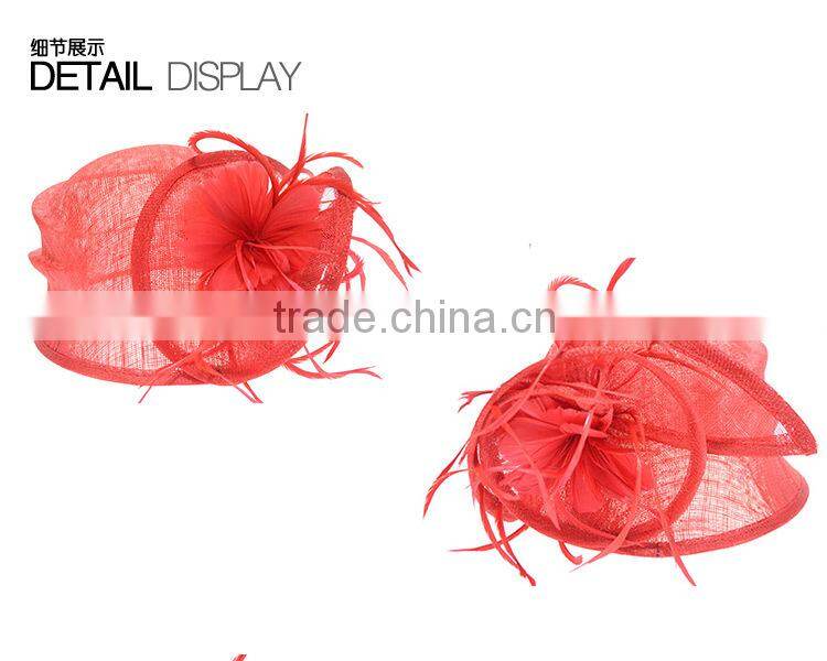 2015 Fashion Wedding Party Sinamay Hat With Feather Church Sinamay Hat