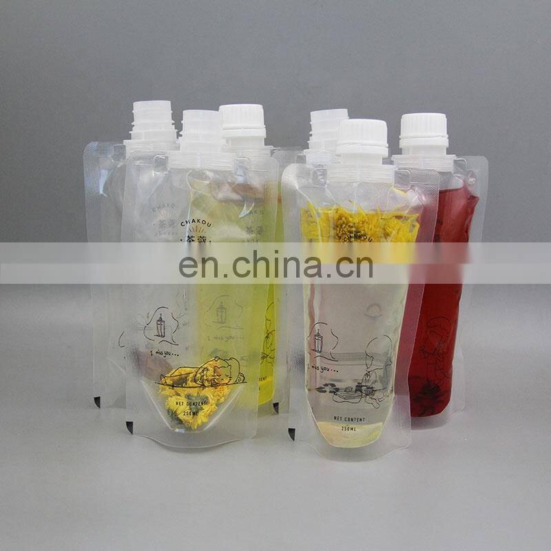 Custom print juice pouch plastic drink bag with spout