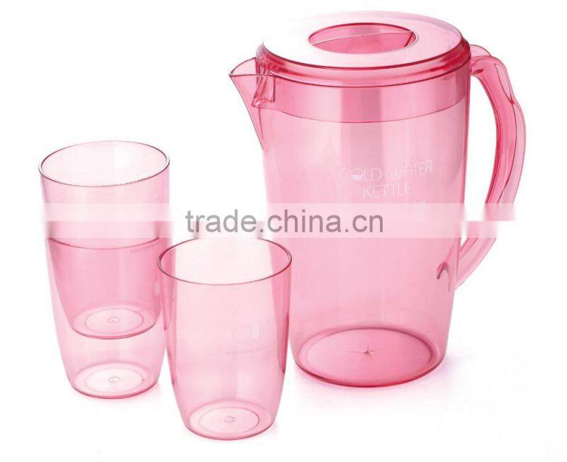 2.4L Plastic Water Jug with 4 cups plastic water pitcher water kettle
