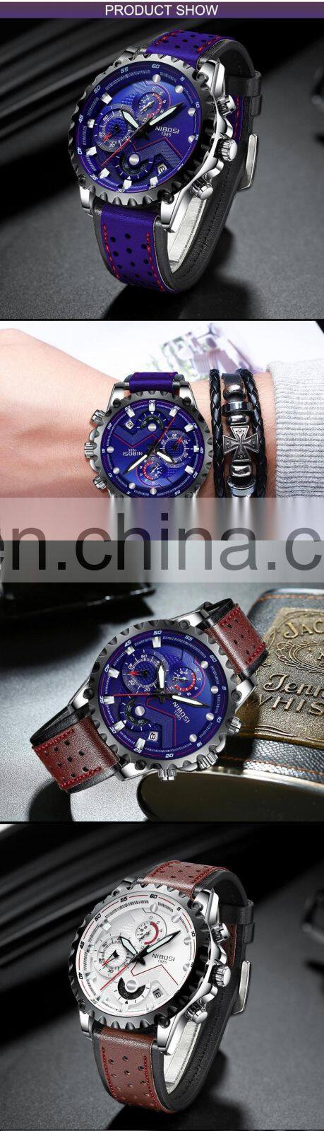 NIBOSI Quartz Watch Men Blue Casual Fashion Chronograph Mens Watches Top Brand Luxury Big Dial Watch Relogio Masculino
